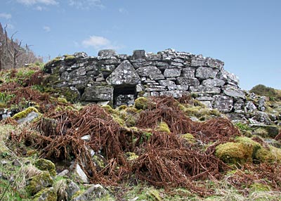 The imposing front view of the broch at Totaig